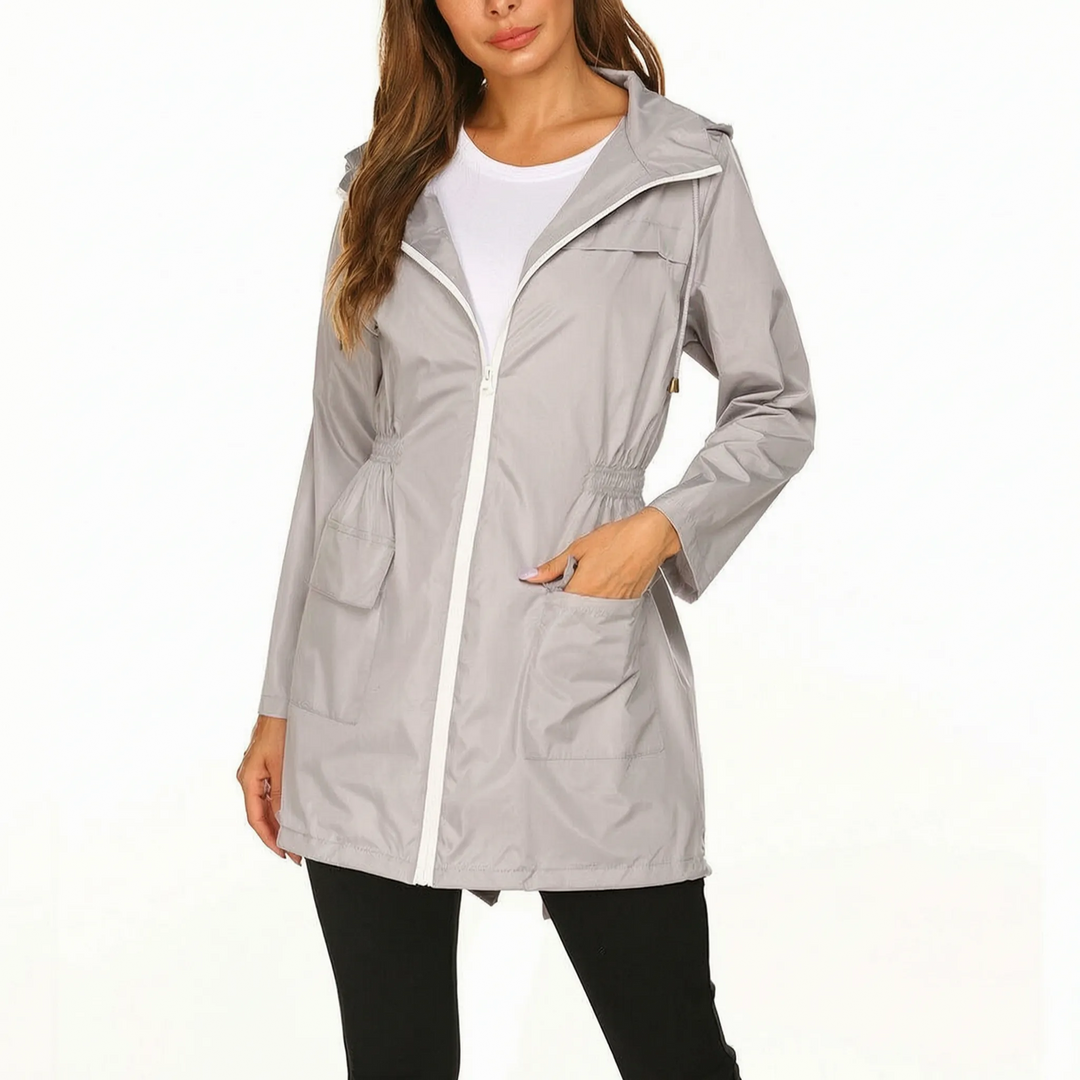 Regenjas dames | Lang model met capuchon en taillekoord