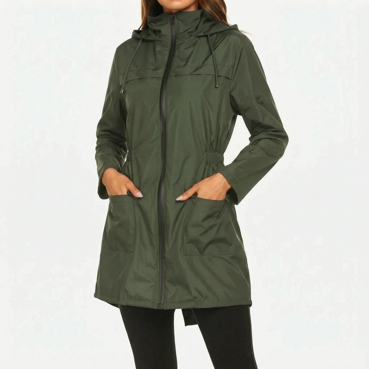 Regenjas dames | Lang model met capuchon en taillekoord