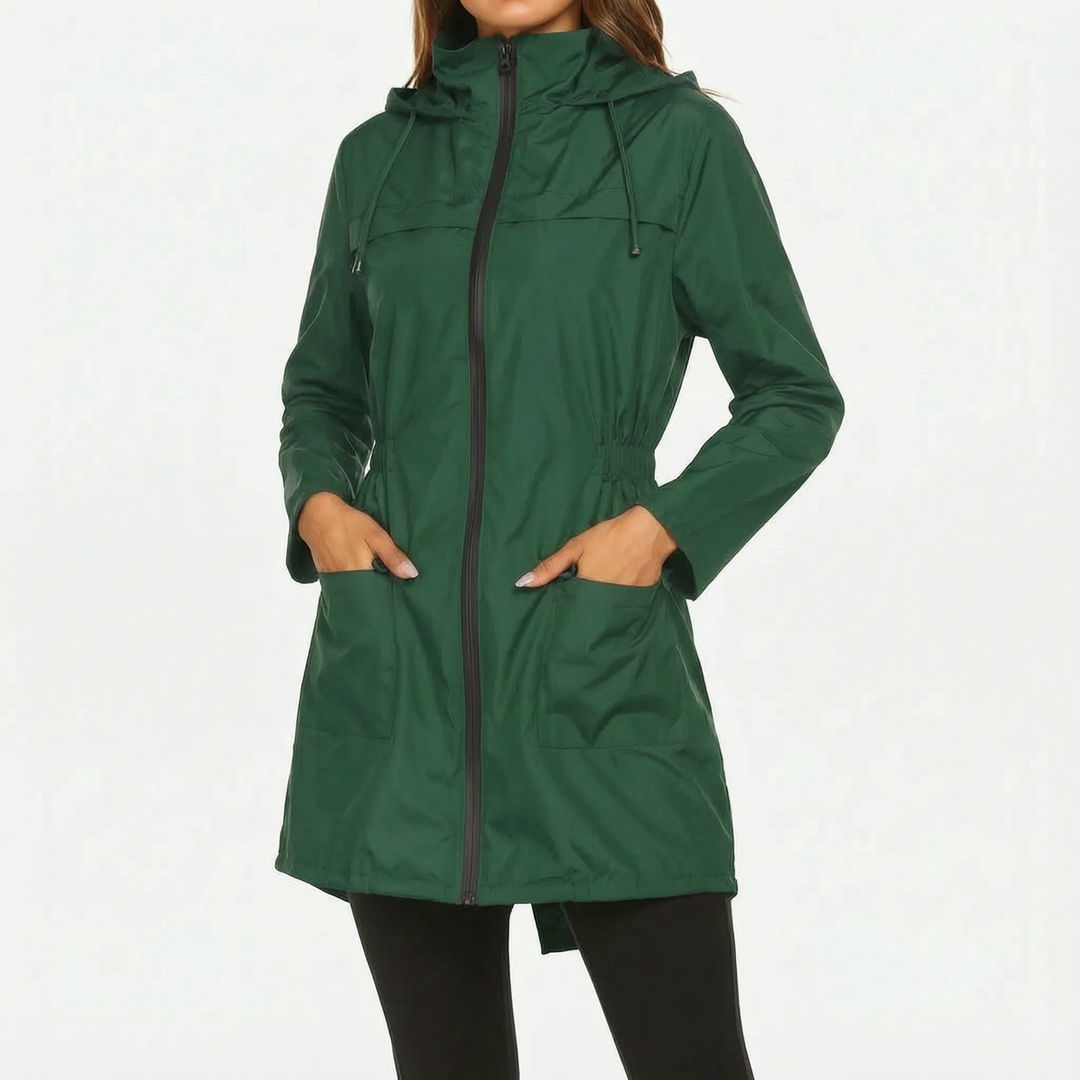 Regenjas dames | Lang model met capuchon en taillekoord