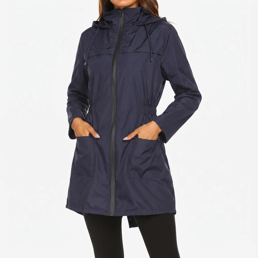 Regenjas dames | Lang model met capuchon en taillekoord