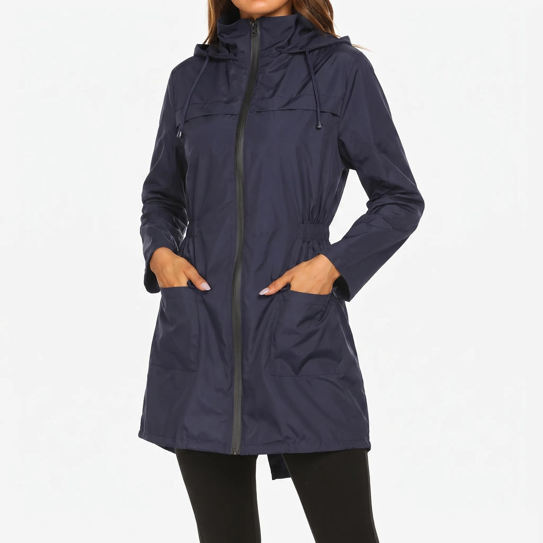 Regenjas dames | Lang model met capuchon en taillekoord
