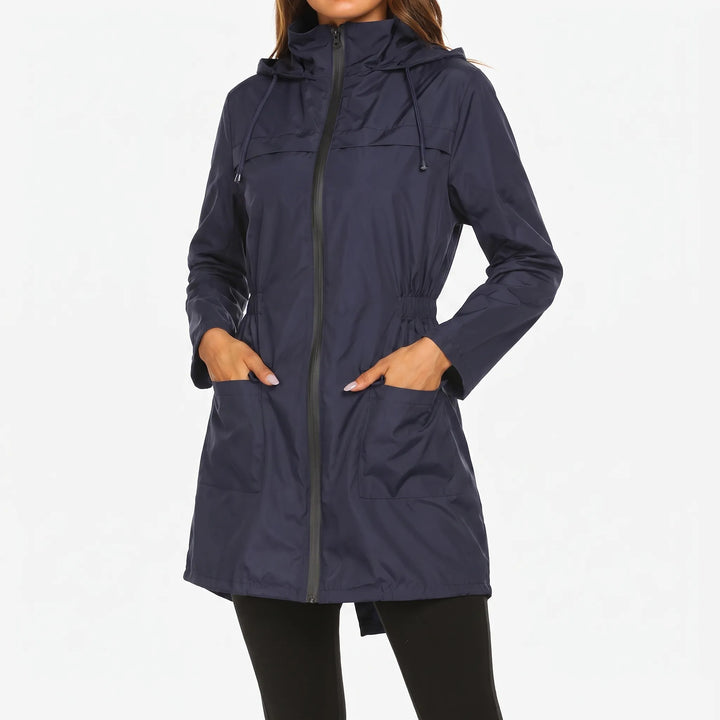 Regenjas dames | Lang model met capuchon en taillekoord