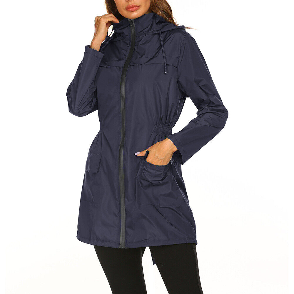 Regenjas dames | Lang model met capuchon en taillekoord
