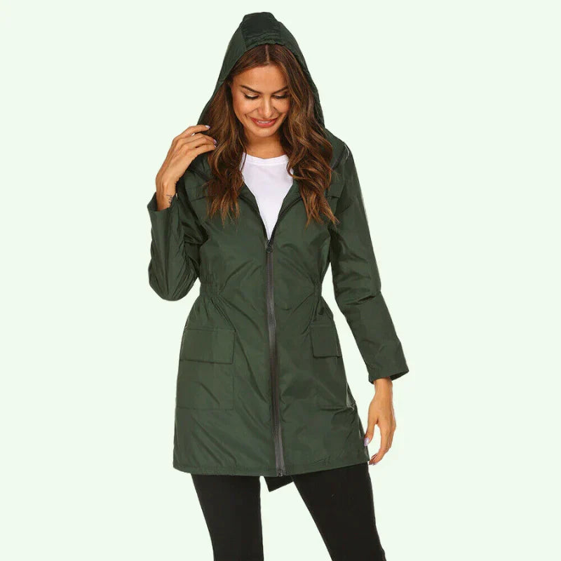 Regenjas dames | Lang model met capuchon en taillekoord
