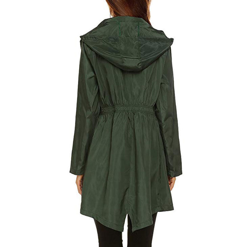 Regenjas dames | Lang model met capuchon en taillekoord