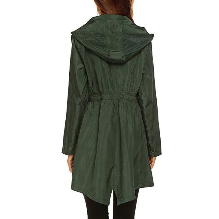 Regenjas dames | Lang model met capuchon en taillekoord