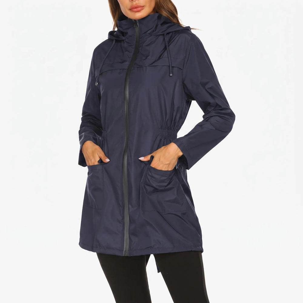 Regenjas dames | Lange jas met capuchon en taillekoord