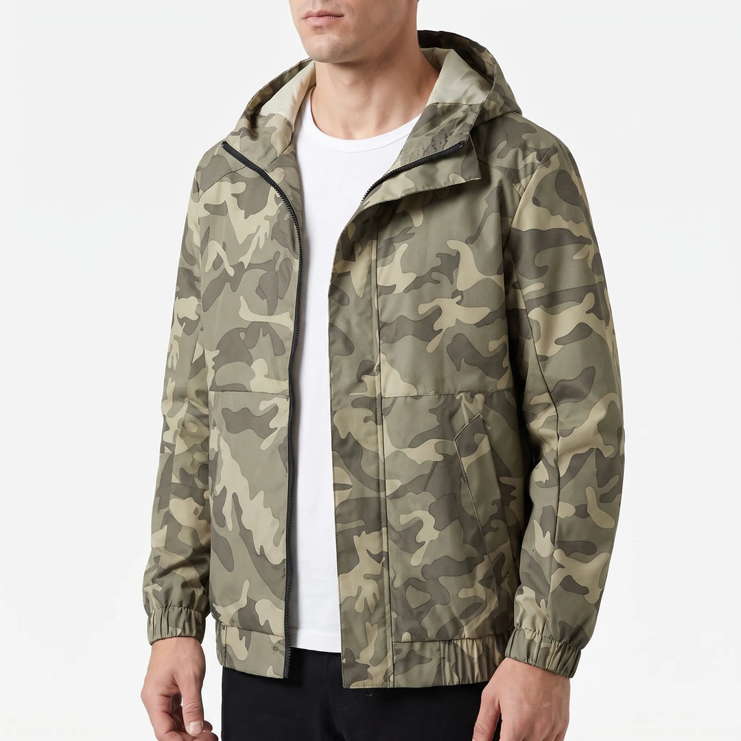 Regenjas heren | Lichtgewicht jas met capuchon en camouflageprint