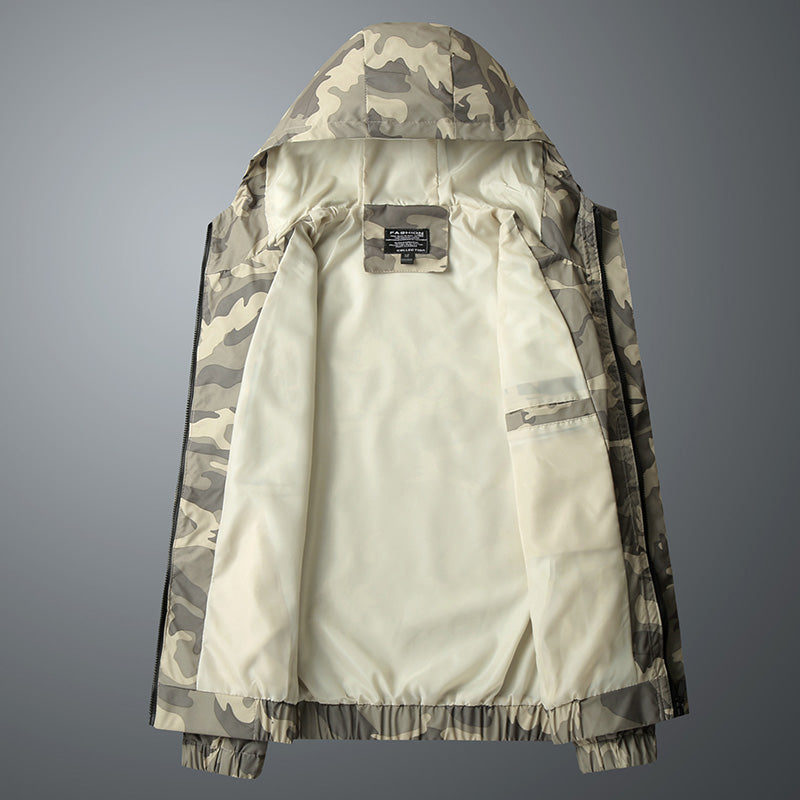 Regenjas heren | Lichtgewicht jas met capuchon en camouflageprint