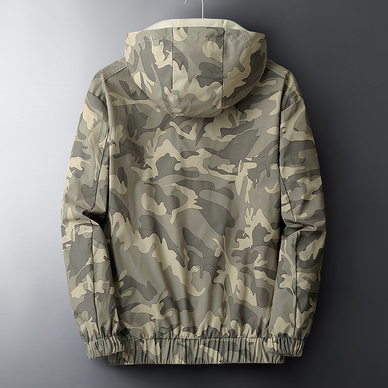 Regenjas heren | Lichtgewicht jas met capuchon en camouflageprint