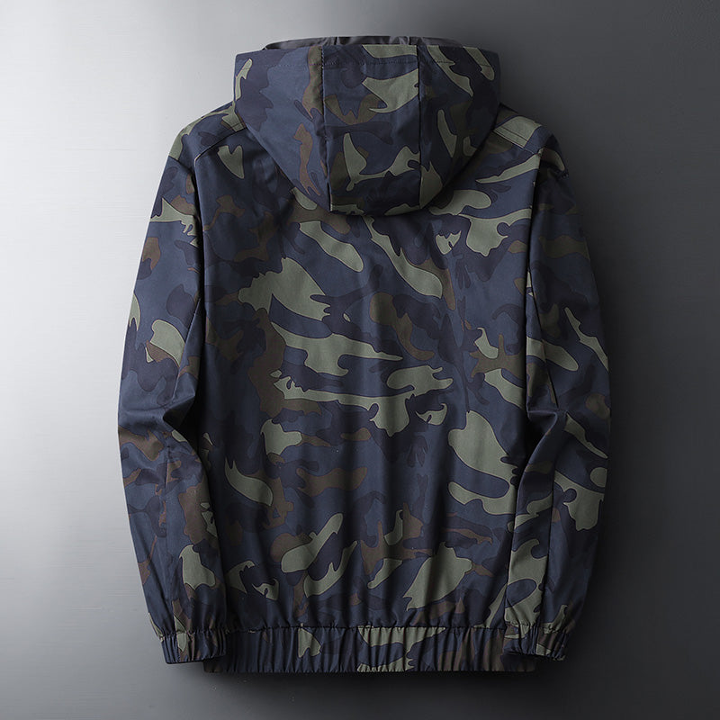 Regenjas heren | Lichtgewicht jas met capuchon en camouflageprint