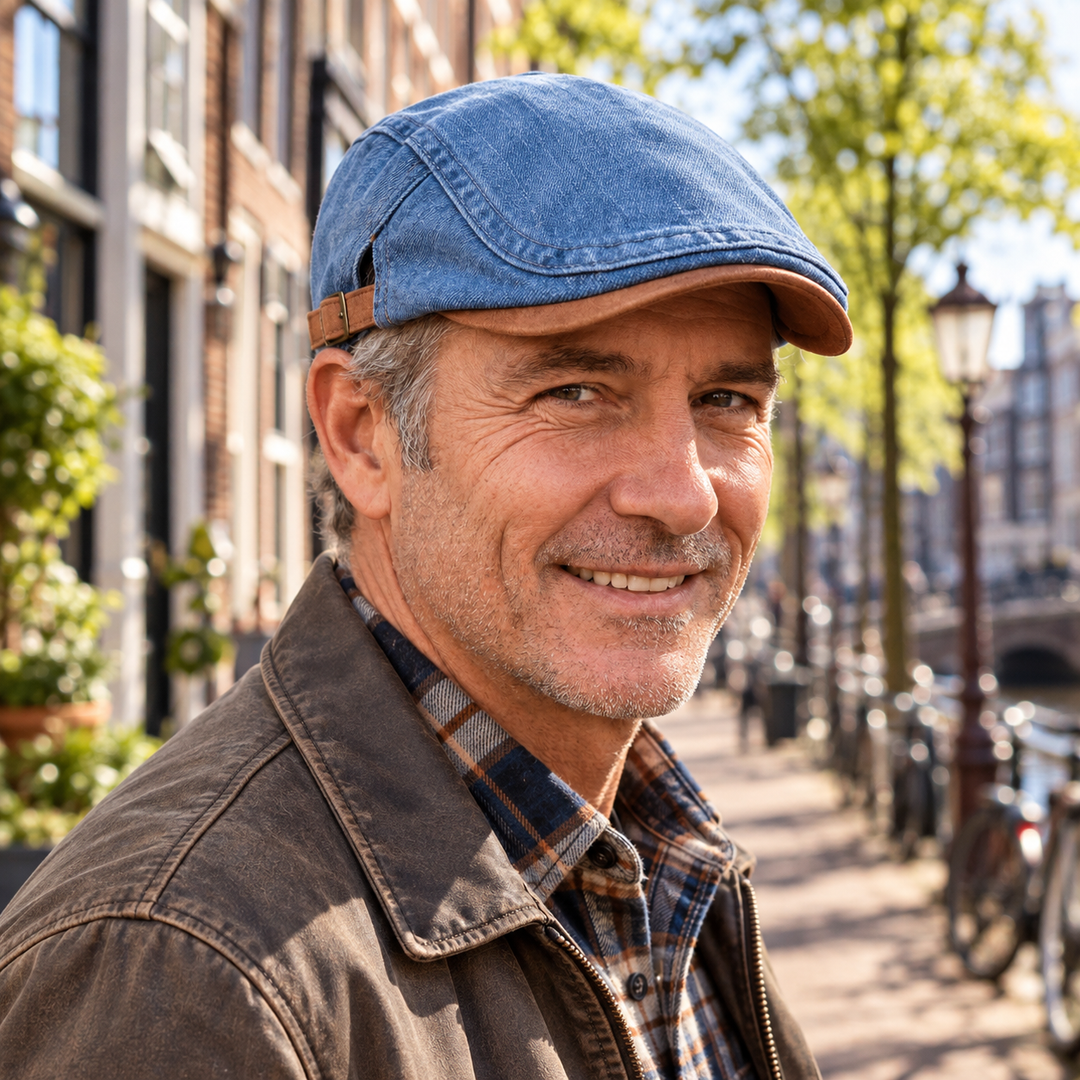 Flat cap heren | Retro denim pet