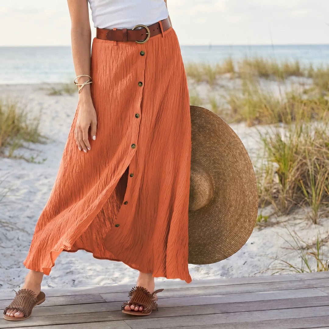 Rok dames | Linnen look maxi rok met losse pasvorm