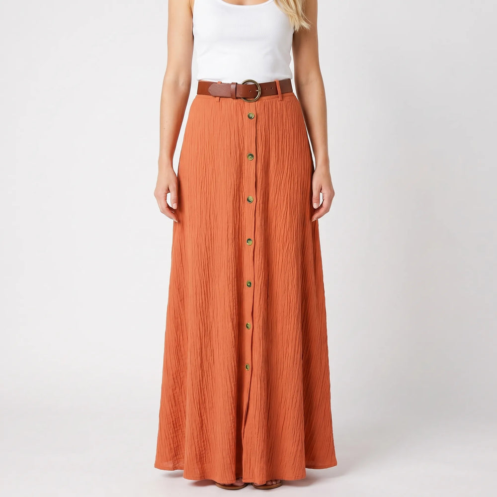 Rok dames | Linnen look maxi rok met losse pasvorm