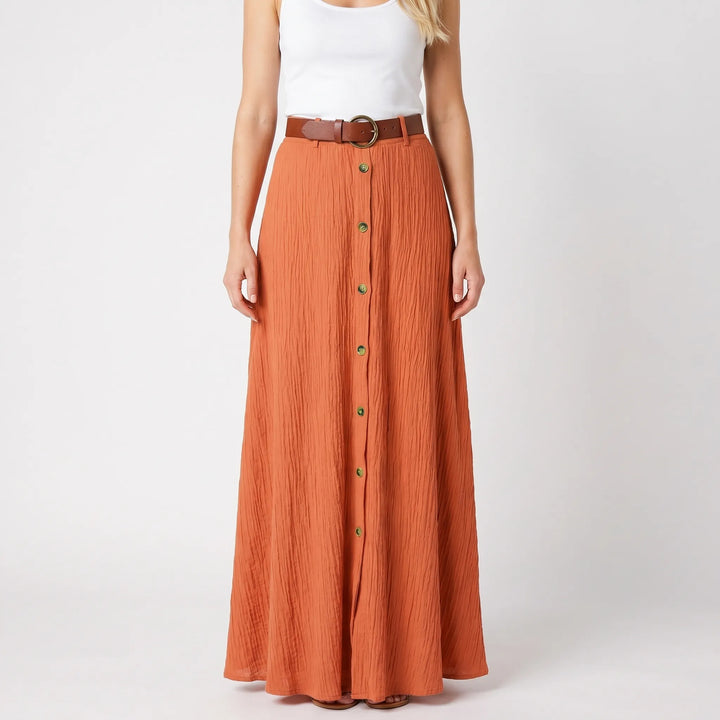 Rok dames | Linnen look maxi rok met losse pasvorm