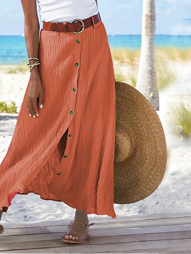 Rok dames | Linnen look maxi rok met losse pasvorm