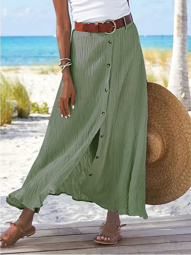 Rok dames | Linnen look maxi rok met losse pasvorm