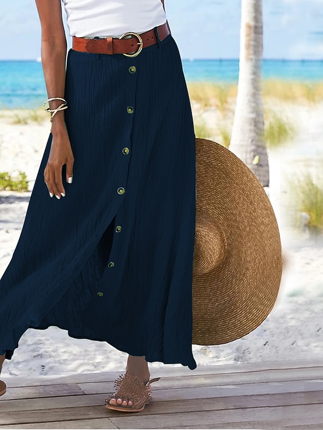 Rok dames | Linnen look maxi rok met losse pasvorm