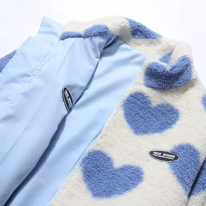 Dames winterjas | Reversible jas met hartenprint