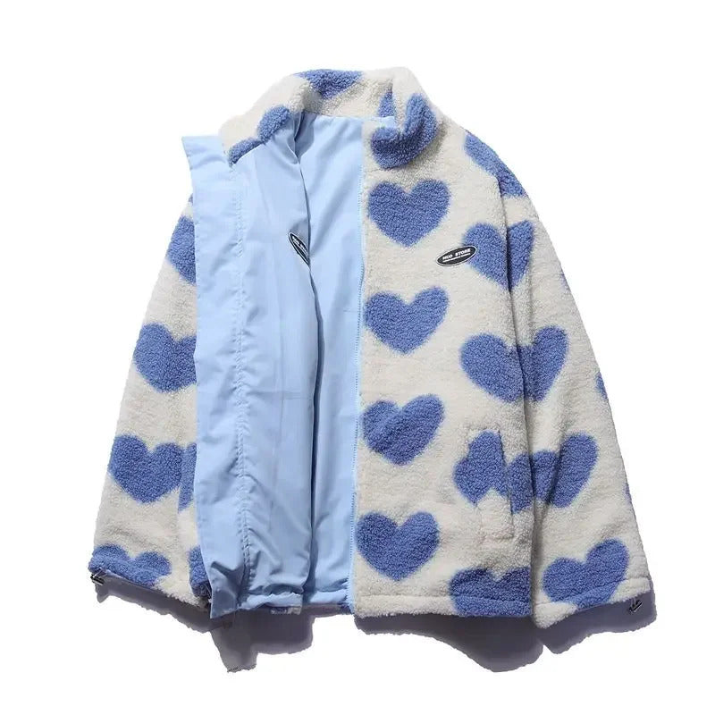 Dames winterjas | Reversible jas met hartenprint