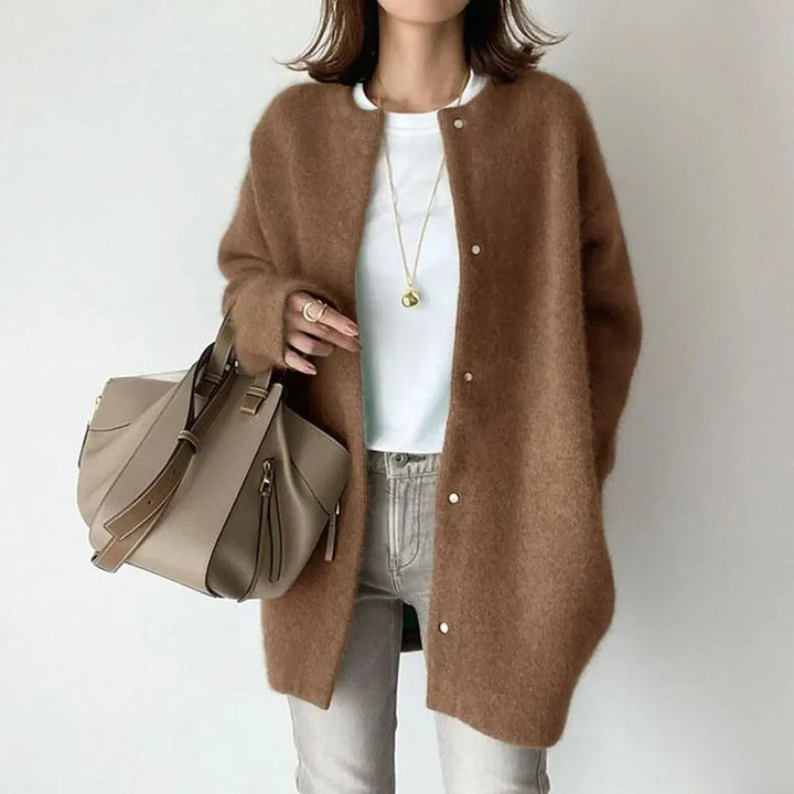 Dames cardigan | Gebreide trui met knopen lang model