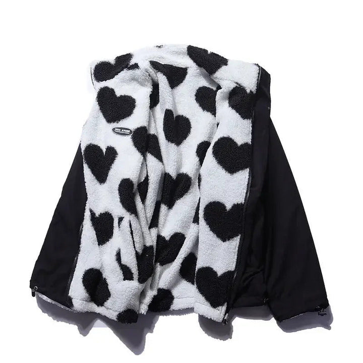 Dames winterjas | Reversible jas met hartenprint