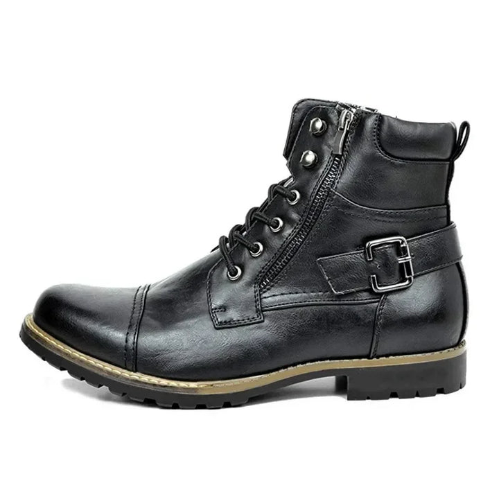 Heren veter boots leer met rits en gesp