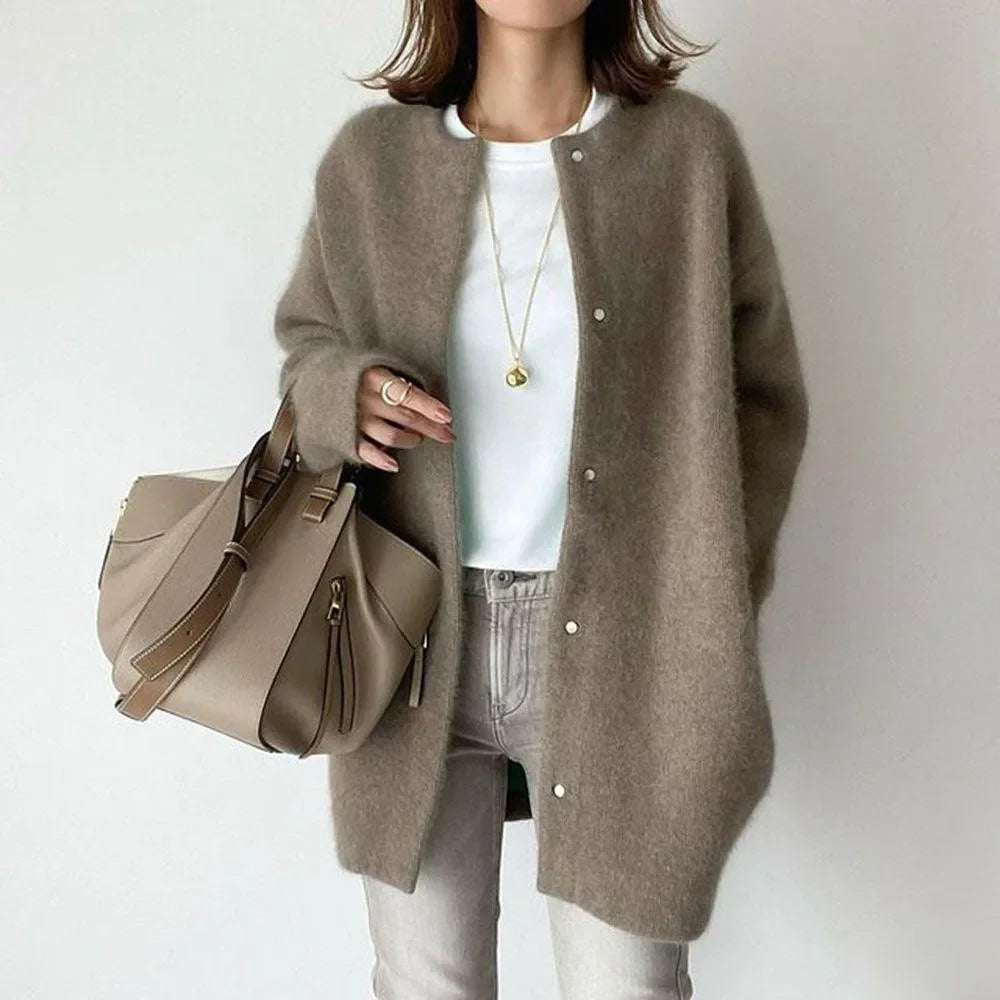 Dames cardigan | Gebreide trui met knopen lang model