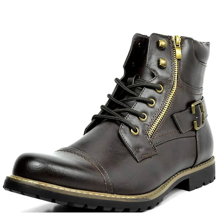 Heren veter boots leer met rits en gesp
