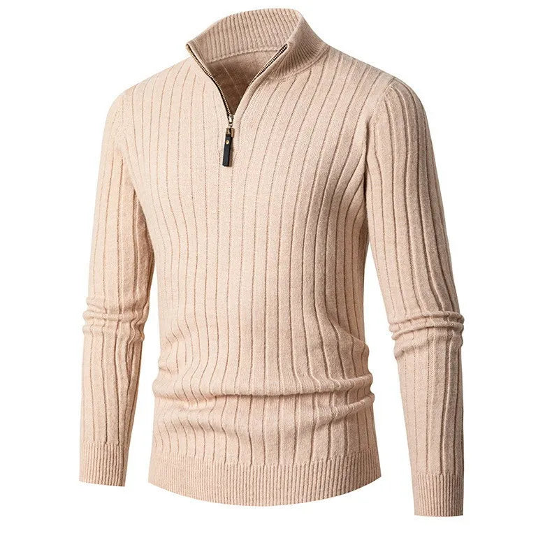 Elegante Gestreepte Katoenen Half Zip Sweater