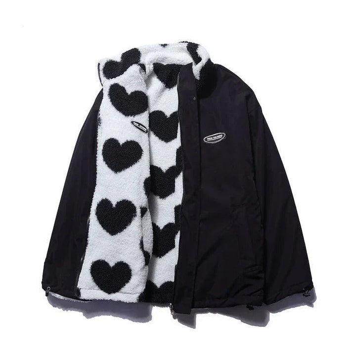 Dames winterjas | Reversible jas met hartenprint