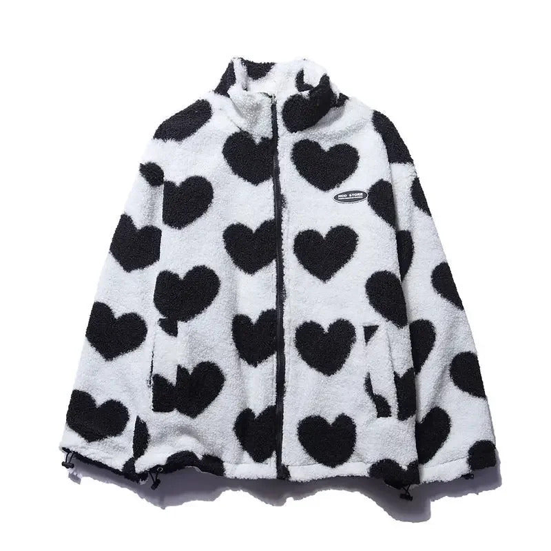 Dames winterjas | Reversible jas met hartenprint