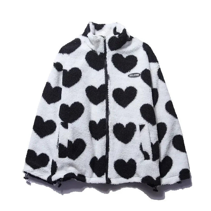 Dames winterjas | Reversible jas met hartenprint