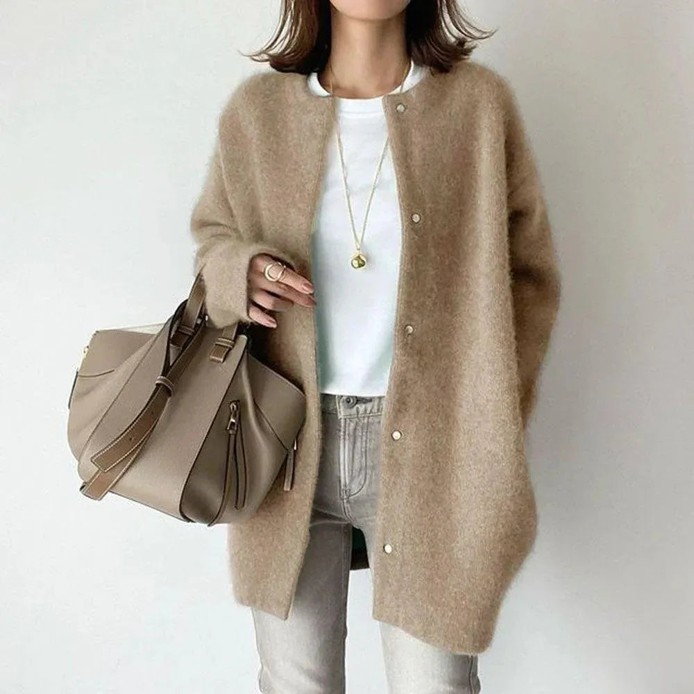 Dames cardigan | Gebreide trui met knopen lang model