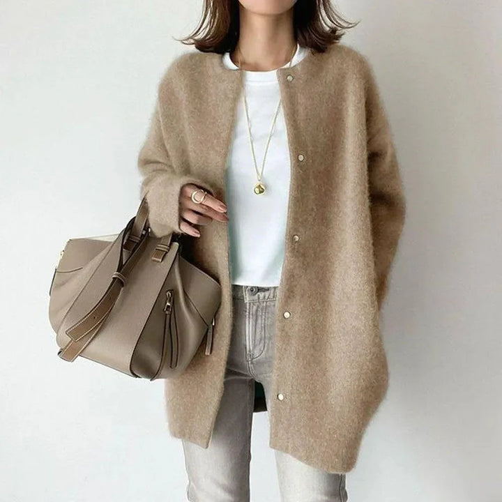 Dames cardigan | Gebreide trui met knopen lang model