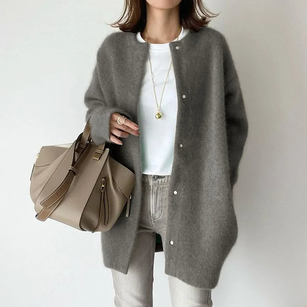 Dames cardigan | Gebreide trui met knopen lang model