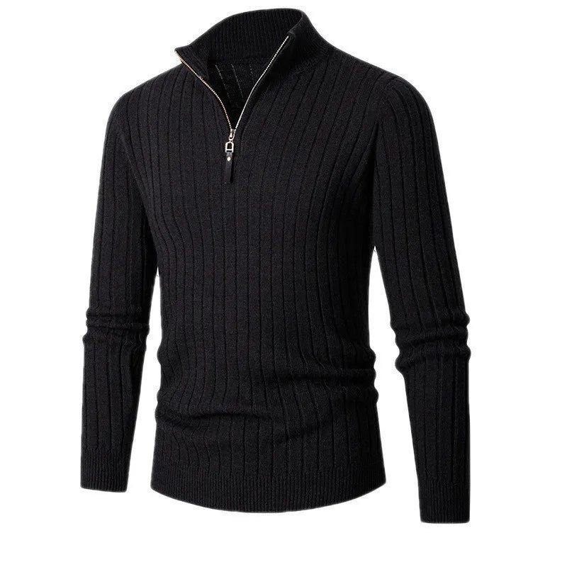 Elegante Gestreepte Katoenen Half Zip Sweater