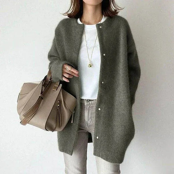 Dames cardigan | Gebreide trui met knopen lang model