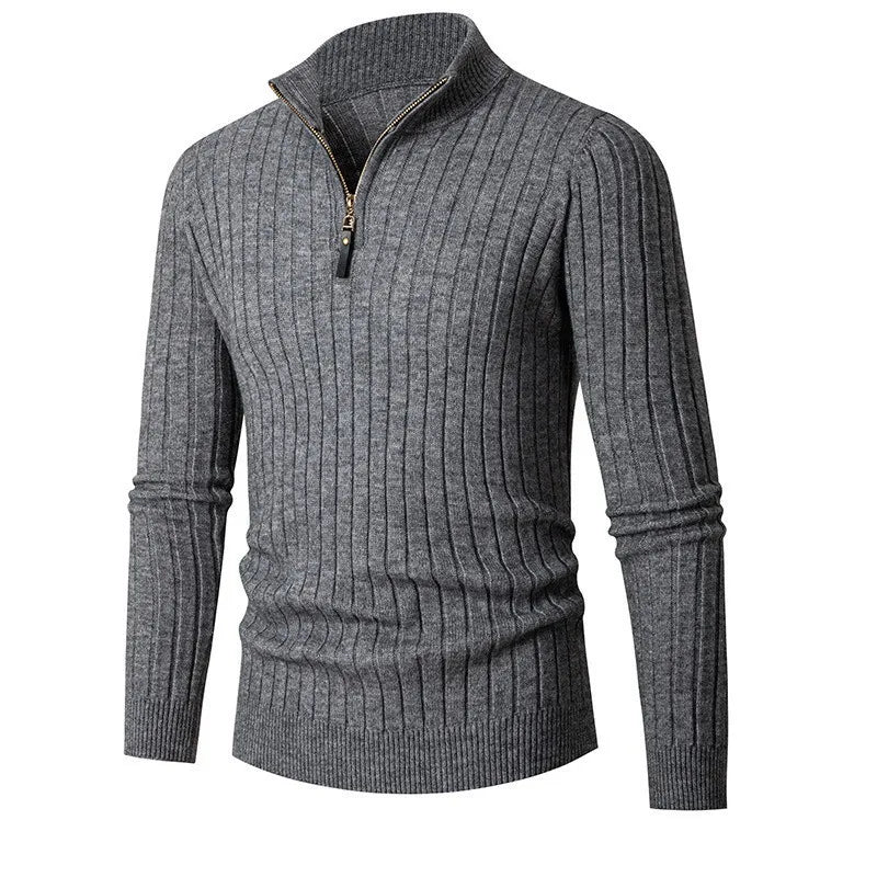 Elegante Gestreepte Katoenen Half Zip Sweater