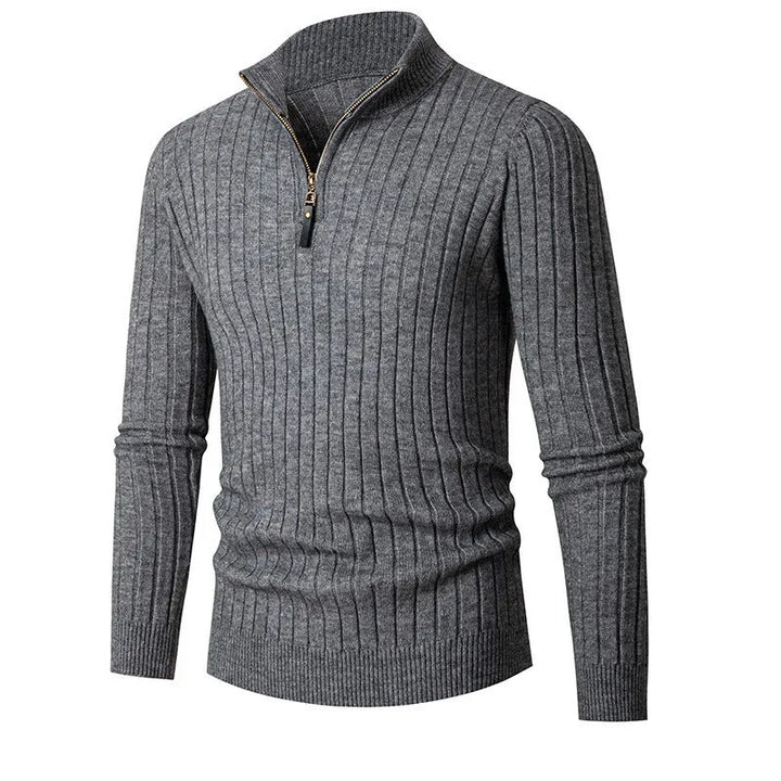 Elegante Gestreepte Katoenen Half Zip Sweater