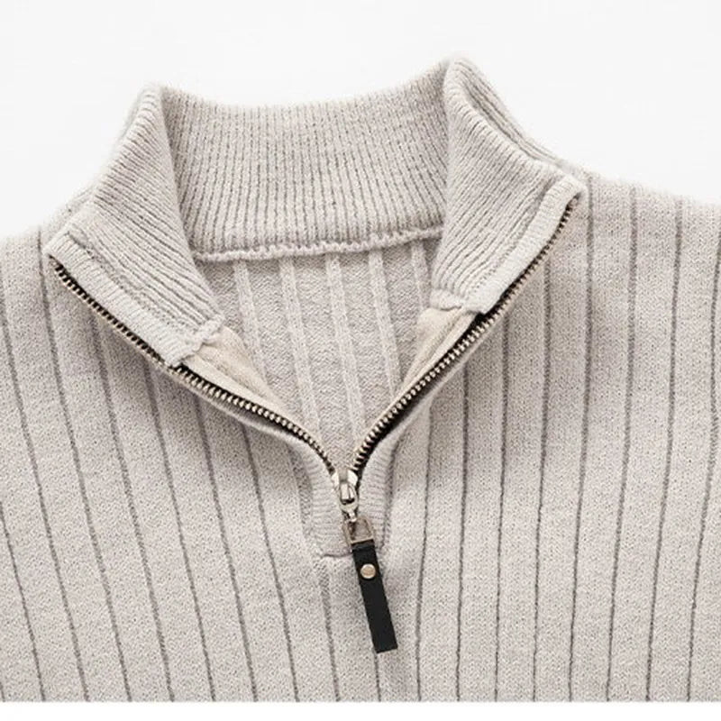 Elegante Gestreepte Katoenen Half Zip Sweater