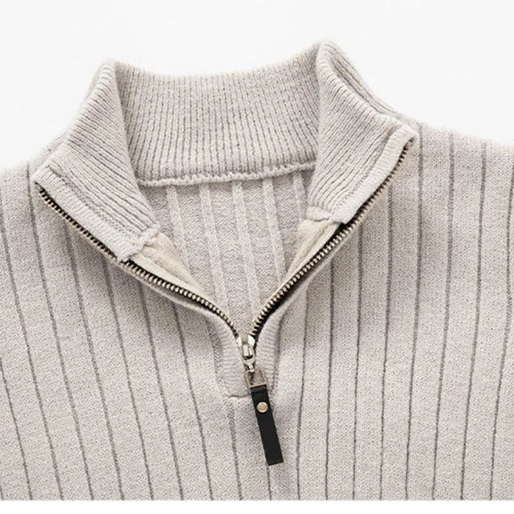 Elegante Gestreepte Katoenen Half Zip Sweater