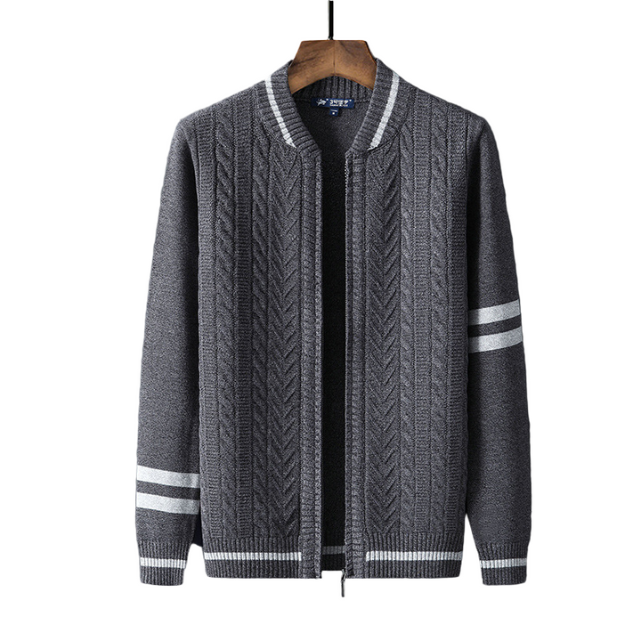VarsityKnit | Heren vest met rits en kabelpatroon