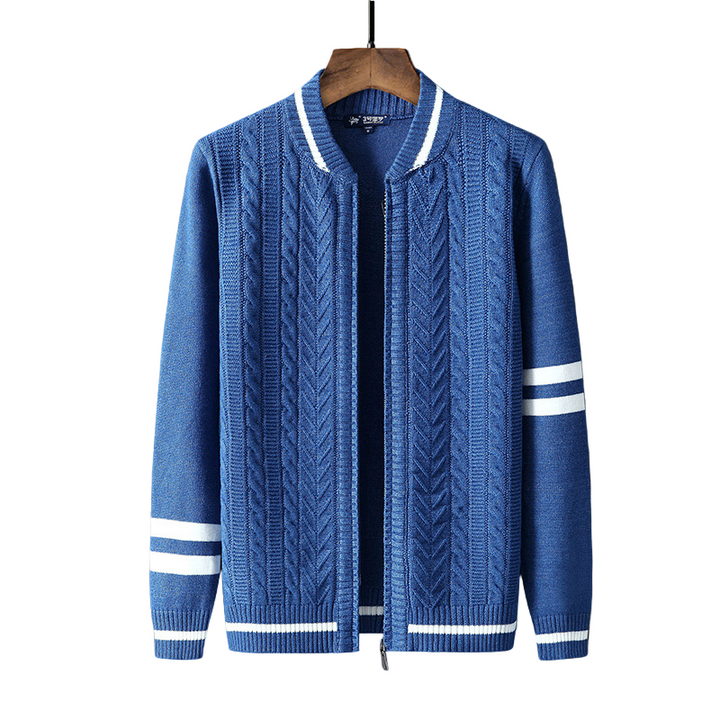 VarsityKnit | Heren vest met rits en kabelpatroon