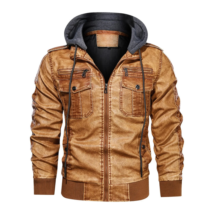 Heren winterjas | Vintage PU leren jas met capuchon