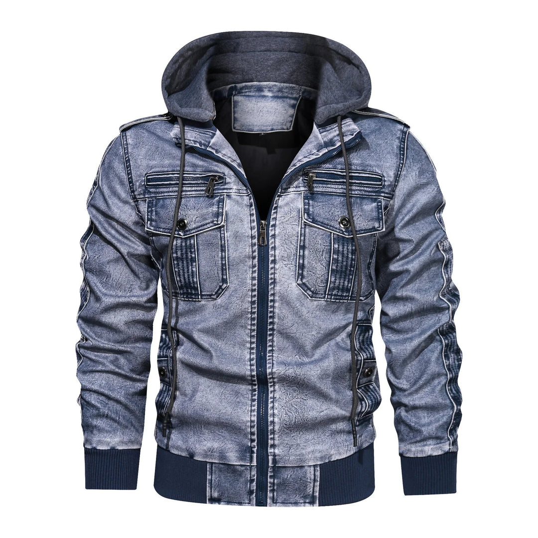 Heren winterjas | Vintage PU leren jas met capuchon