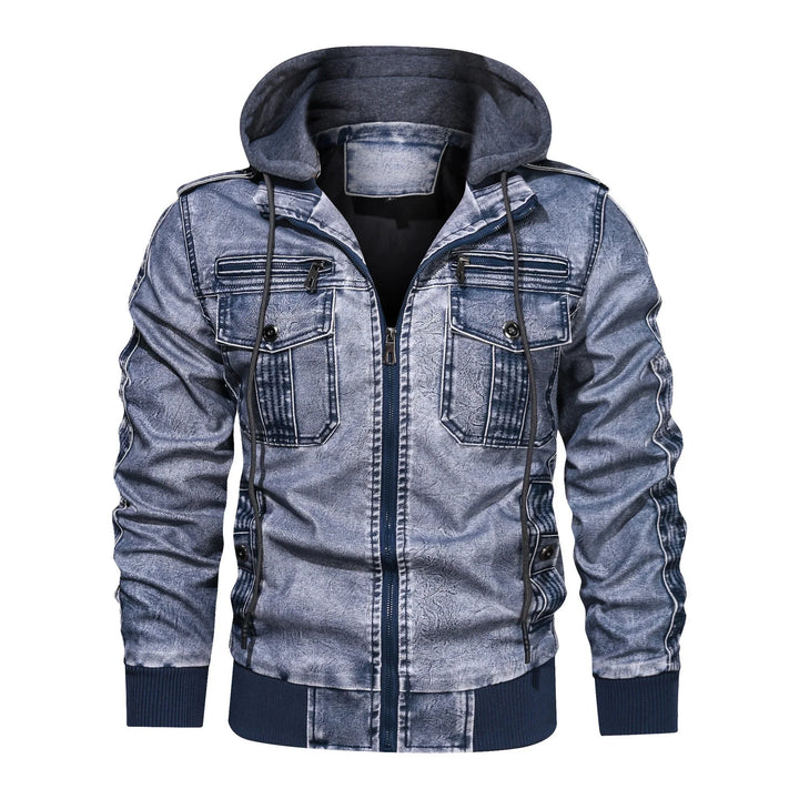 Heren winterjas | Vintage PU leren jas met capuchon