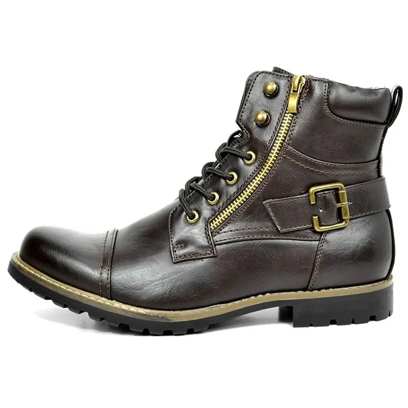 Heren veter boots leer met rits en gesp