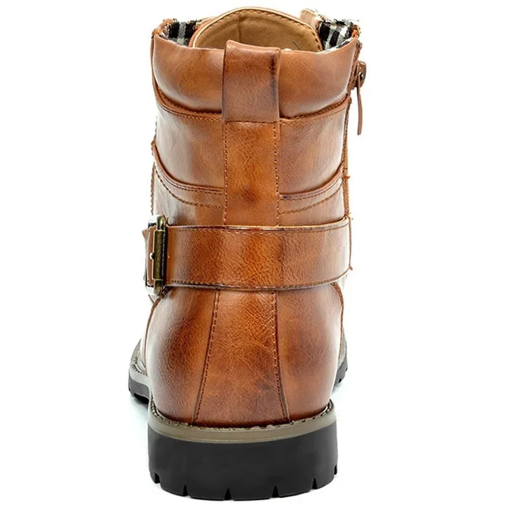 Heren veter boots leer met rits en gesp