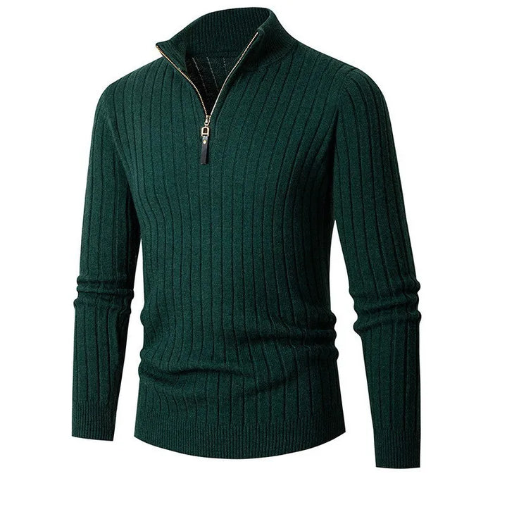 Elegante Gestreepte Katoenen Half Zip Sweater